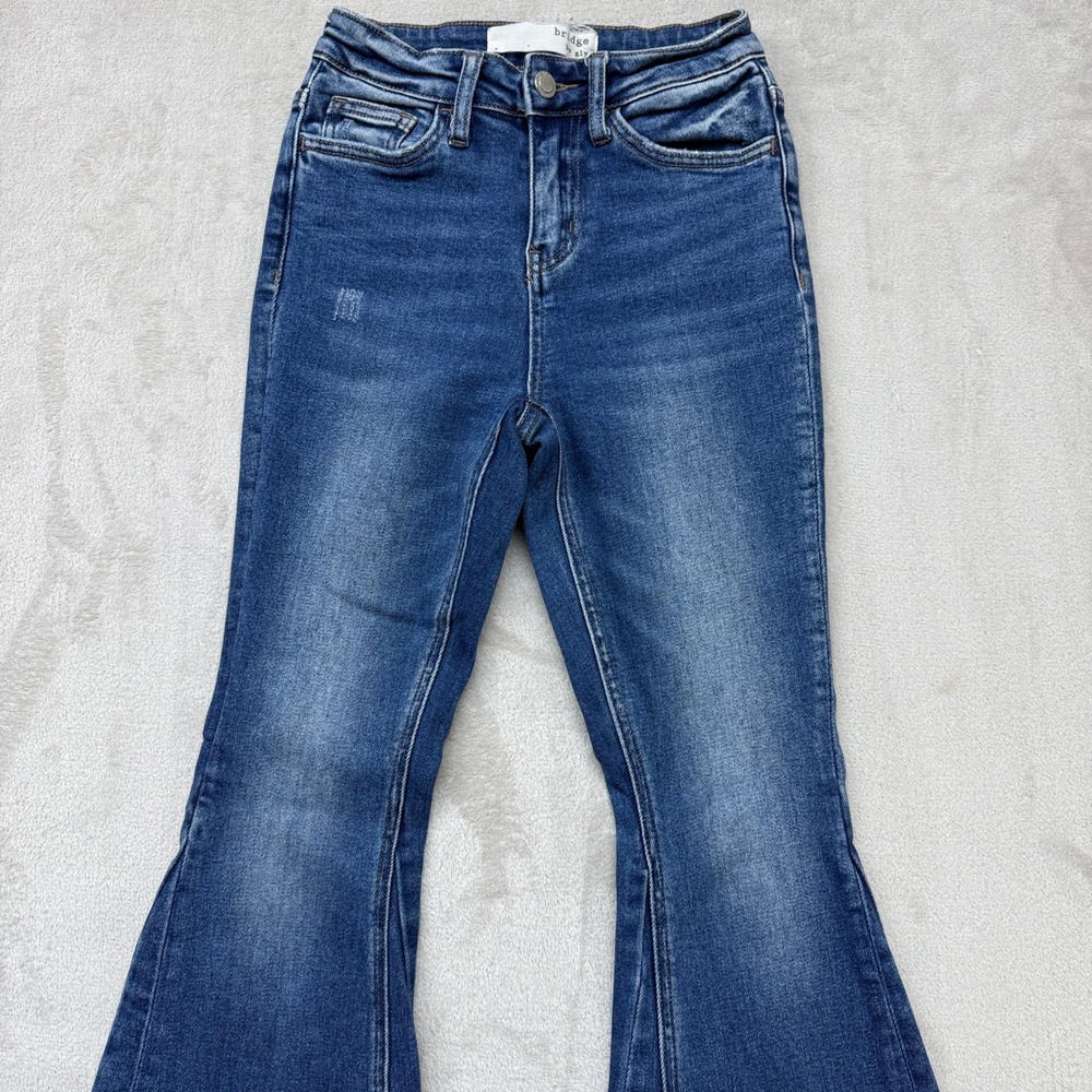 Bridge by Gly Jeans Women's 23 Super Flare Blue Hi Rise Raw Hem Retro Boho Denim - Picture 2 of 10